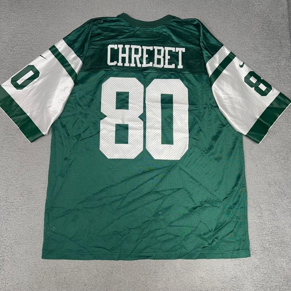 VTG Nike Team New York Jets Wayne Chrebet Jersey Men's 2XL XXL Green #80 2-Sided
